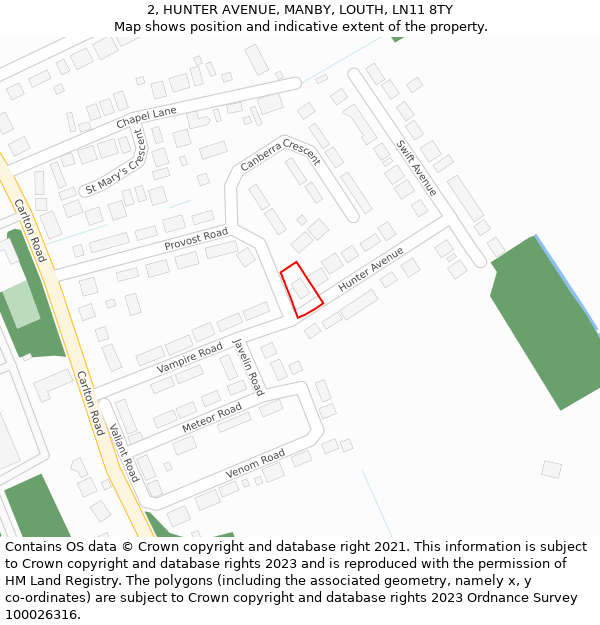 2, HUNTER AVENUE, MANBY, LOUTH, LN11 8TY: Location map and indicative extent of plot