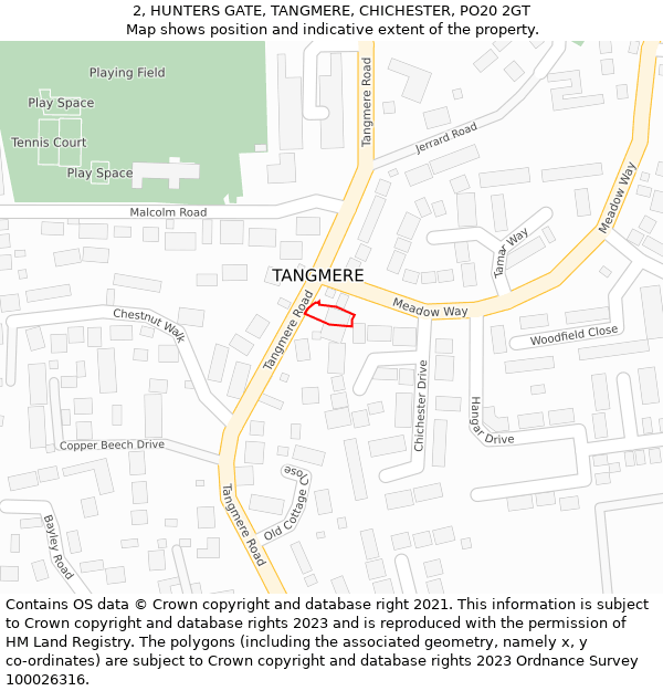 2, HUNTERS GATE, TANGMERE, CHICHESTER, PO20 2GT: Location map and indicative extent of plot