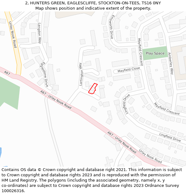 2, HUNTERS GREEN, EAGLESCLIFFE, STOCKTON-ON-TEES, TS16 0NY: Location map and indicative extent of plot