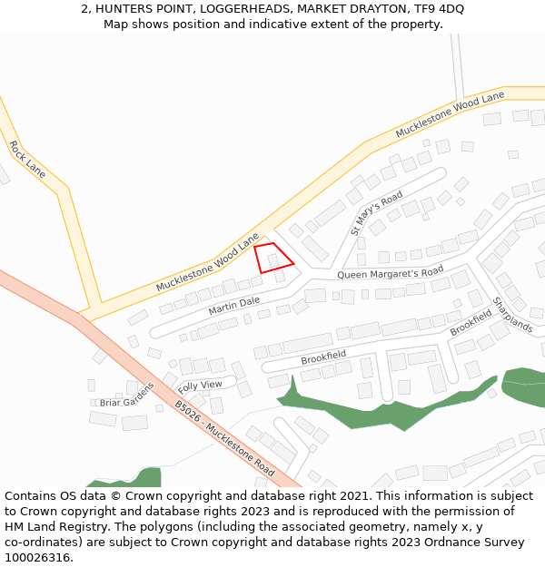 2, HUNTERS POINT, LOGGERHEADS, MARKET DRAYTON, TF9 4DQ: Location map and indicative extent of plot