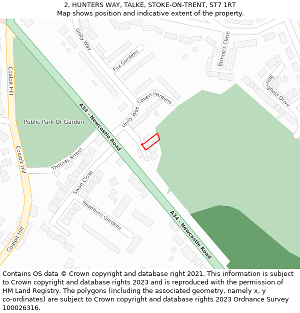 2, HUNTERS WAY, TALKE, STOKE-ON-TRENT, ST7 1RT: Location map and indicative extent of plot