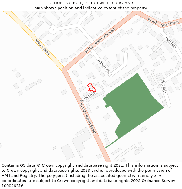 2, HURTS CROFT, FORDHAM, ELY, CB7 5NB: Location map and indicative extent of plot