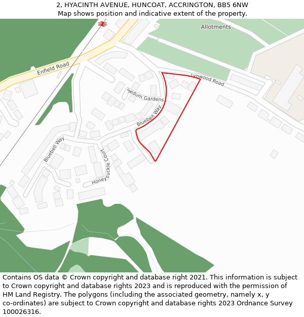 2, HYACINTH AVENUE, HUNCOAT, ACCRINGTON, BB5 6NW: Location map and indicative extent of plot