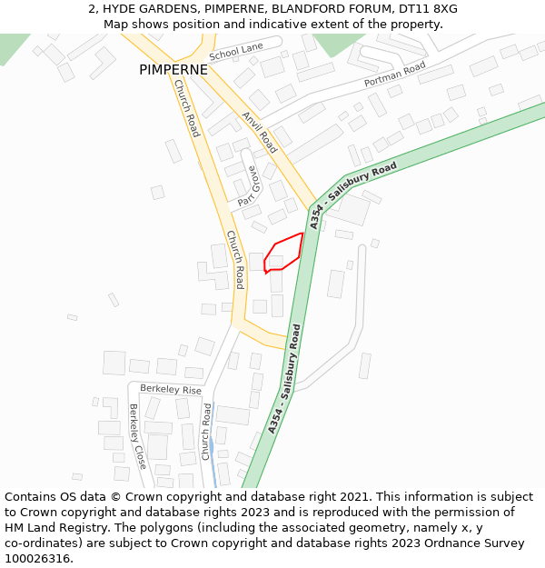 2, HYDE GARDENS, PIMPERNE, BLANDFORD FORUM, DT11 8XG: Location map and indicative extent of plot