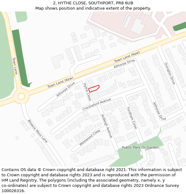 2, HYTHE CLOSE, SOUTHPORT, PR8 6UB: Location map and indicative extent of plot