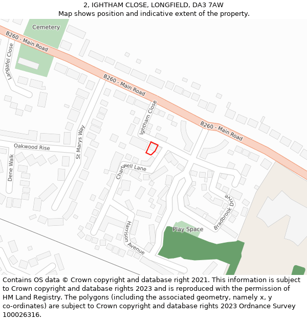 2, IGHTHAM CLOSE, LONGFIELD, DA3 7AW: Location map and indicative extent of plot