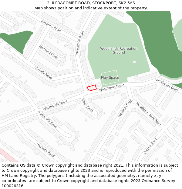 2, ILFRACOMBE ROAD, STOCKPORT, SK2 5AS: Location map and indicative extent of plot