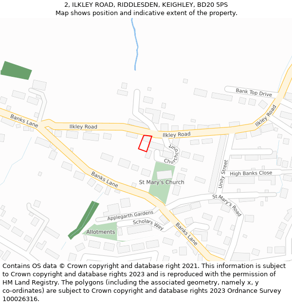 2, ILKLEY ROAD, RIDDLESDEN, KEIGHLEY, BD20 5PS: Location map and indicative extent of plot