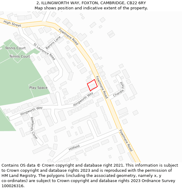 2, ILLINGWORTH WAY, FOXTON, CAMBRIDGE, CB22 6RY: Location map and indicative extent of plot