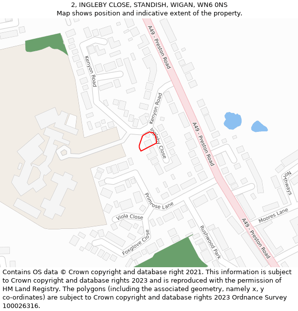 2, INGLEBY CLOSE, STANDISH, WIGAN, WN6 0NS: Location map and indicative extent of plot