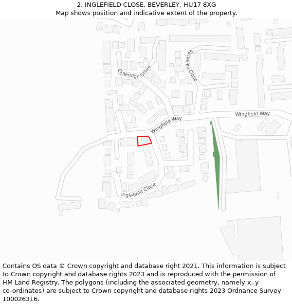 2, INGLEFIELD CLOSE, BEVERLEY, HU17 8XG: Location map and indicative extent of plot