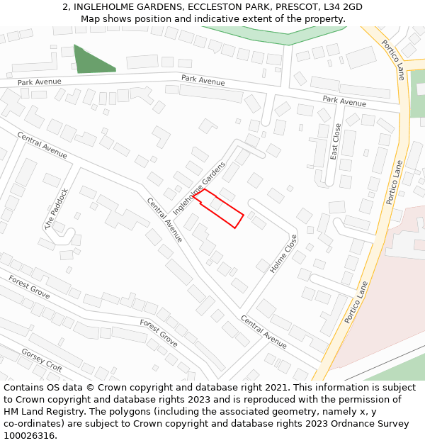 2, INGLEHOLME GARDENS, ECCLESTON PARK, PRESCOT, L34 2GD: Location map and indicative extent of plot