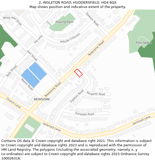2, INGLETON ROAD, HUDDERSFIELD, HD4 6QX: Location map and indicative extent of plot