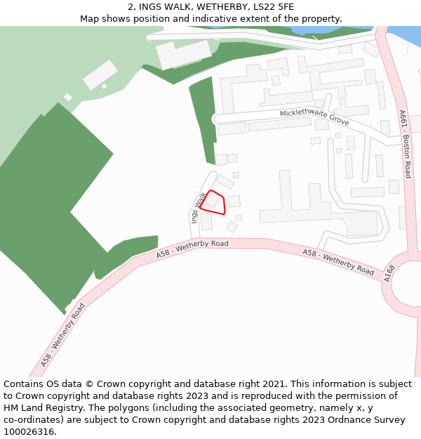 2, INGS WALK, WETHERBY, LS22 5FE: Location map and indicative extent of plot