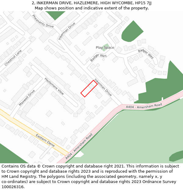 2, INKERMAN DRIVE, HAZLEMERE, HIGH WYCOMBE, HP15 7JJ: Location map and indicative extent of plot