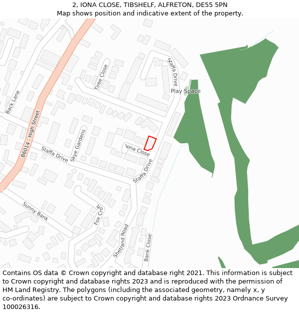 2, IONA CLOSE, TIBSHELF, ALFRETON, DE55 5PN: Location map and indicative extent of plot
