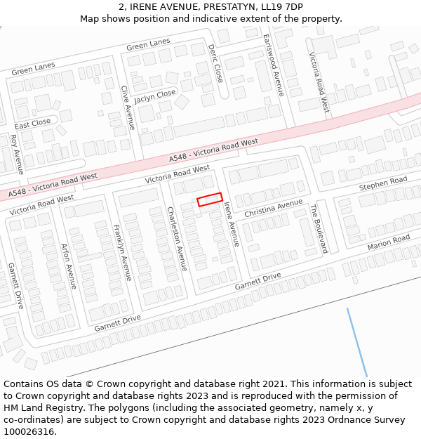 2, IRENE AVENUE, PRESTATYN, LL19 7DP: Location map and indicative extent of plot