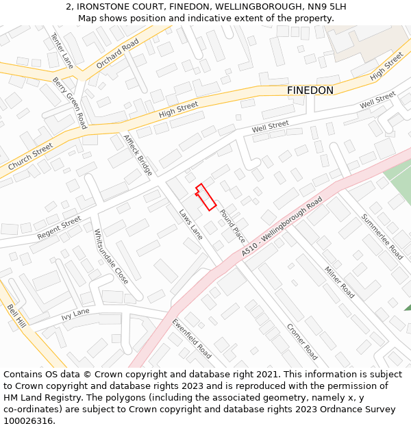 2, IRONSTONE COURT, FINEDON, WELLINGBOROUGH, NN9 5LH: Location map and indicative extent of plot