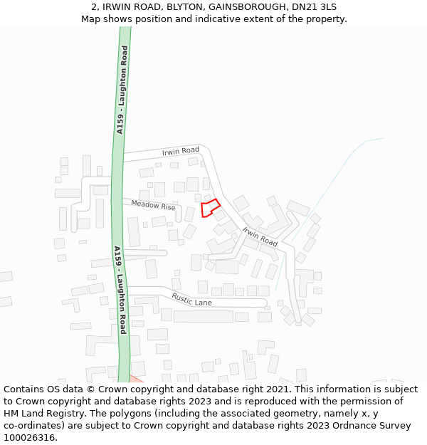 2, IRWIN ROAD, BLYTON, GAINSBOROUGH, DN21 3LS: Location map and indicative extent of plot