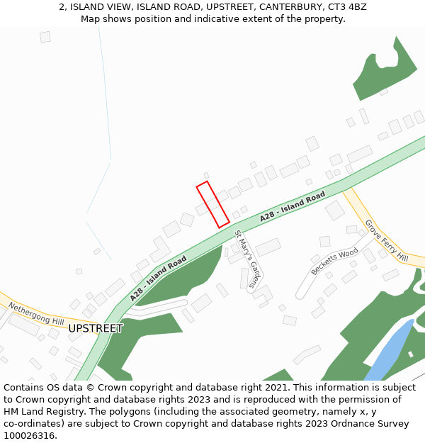 2, ISLAND VIEW, ISLAND ROAD, UPSTREET, CANTERBURY, CT3 4BZ: Location map and indicative extent of plot