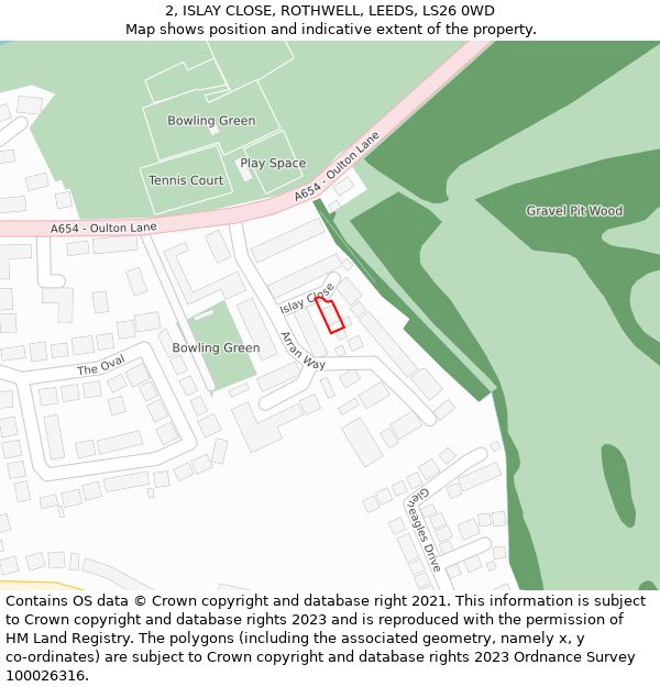 2, ISLAY CLOSE, ROTHWELL, LEEDS, LS26 0WD: Location map and indicative extent of plot