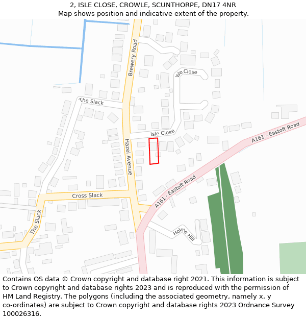 2, ISLE CLOSE, CROWLE, SCUNTHORPE, DN17 4NR: Location map and indicative extent of plot
