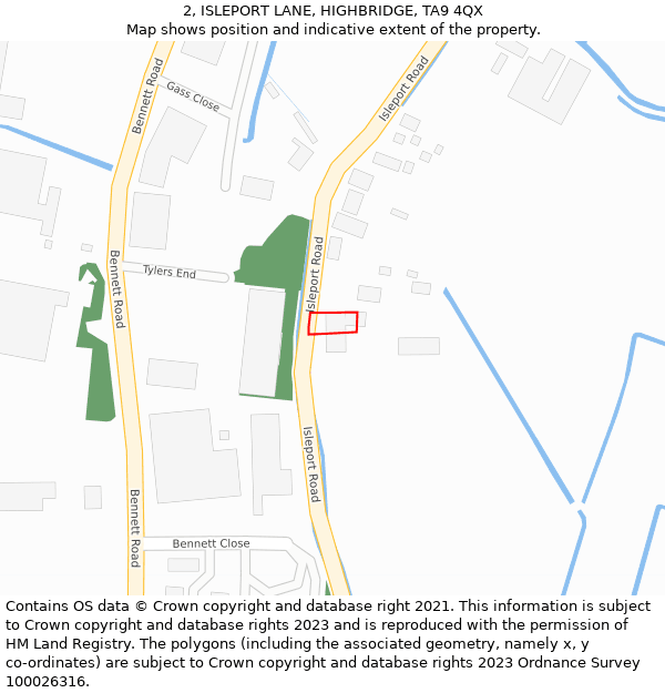 2, ISLEPORT LANE, HIGHBRIDGE, TA9 4QX: Location map and indicative extent of plot