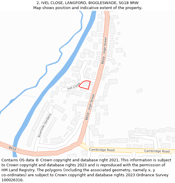 2, IVEL CLOSE, LANGFORD, BIGGLESWADE, SG18 9RW: Location map and indicative extent of plot