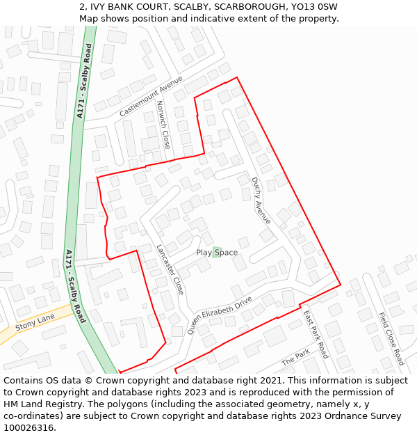 2, IVY BANK COURT, SCALBY, SCARBOROUGH, YO13 0SW: Location map and indicative extent of plot