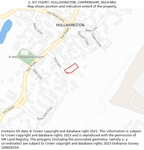 2, IVY COURT, HULLAVINGTON, CHIPPENHAM, SN14 6RU: Location map and indicative extent of plot