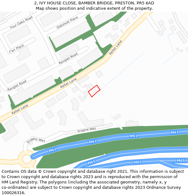 2, IVY HOUSE CLOSE, BAMBER BRIDGE, PRESTON, PR5 6AD: Location map and indicative extent of plot