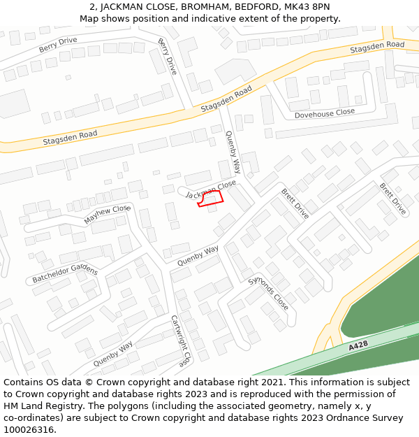 2, JACKMAN CLOSE, BROMHAM, BEDFORD, MK43 8PN: Location map and indicative extent of plot