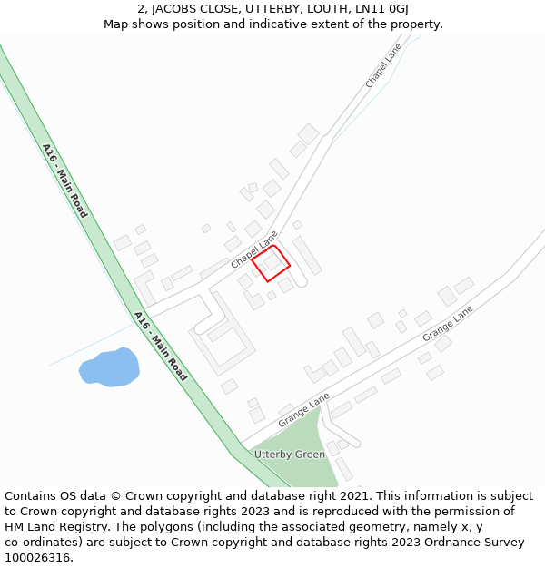 2, JACOBS CLOSE, UTTERBY, LOUTH, LN11 0GJ: Location map and indicative extent of plot