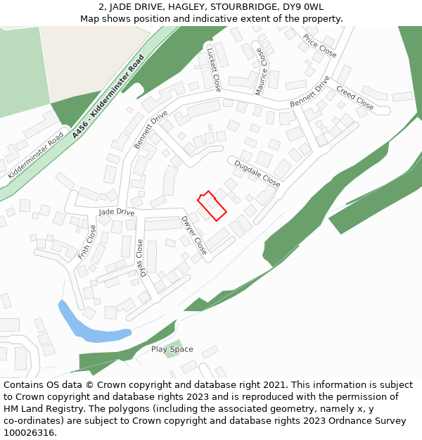 2, JADE DRIVE, HAGLEY, STOURBRIDGE, DY9 0WL: Location map and indicative extent of plot