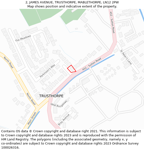 2, JAMES AVENUE, TRUSTHORPE, MABLETHORPE, LN12 2PW: Location map and indicative extent of plot