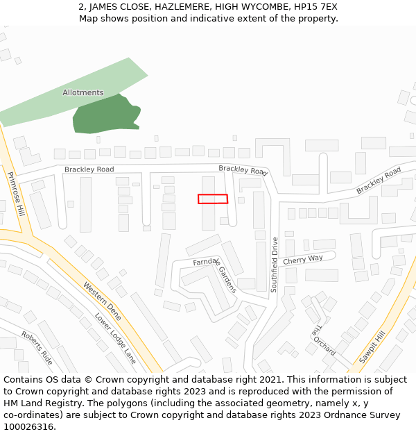 2, JAMES CLOSE, HAZLEMERE, HIGH WYCOMBE, HP15 7EX: Location map and indicative extent of plot