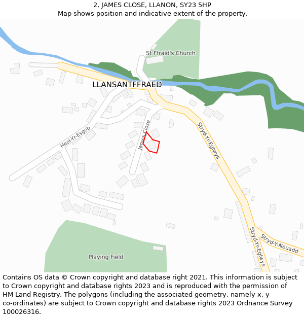 2, JAMES CLOSE, LLANON, SY23 5HP: Location map and indicative extent of plot
