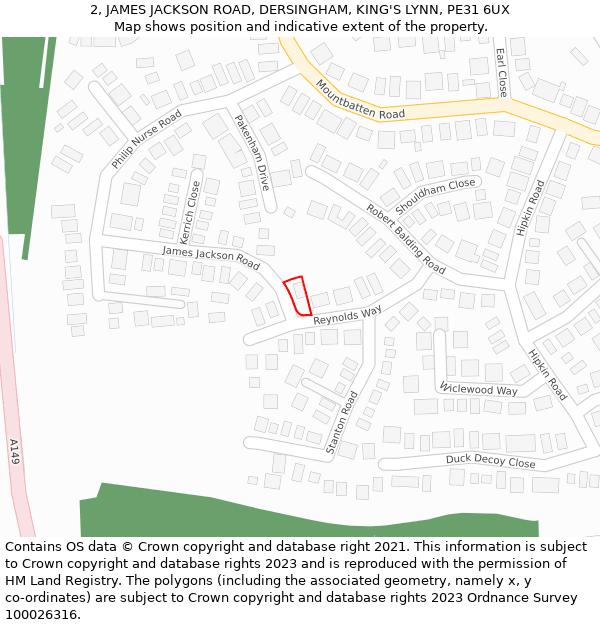 2, JAMES JACKSON ROAD, DERSINGHAM, KING'S LYNN, PE31 6UX: Location map and indicative extent of plot