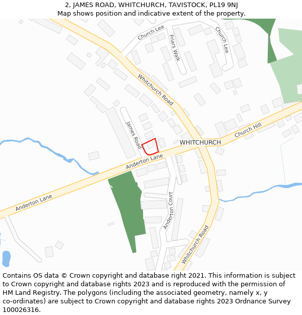 2, JAMES ROAD, WHITCHURCH, TAVISTOCK, PL19 9NJ: Location map and indicative extent of plot