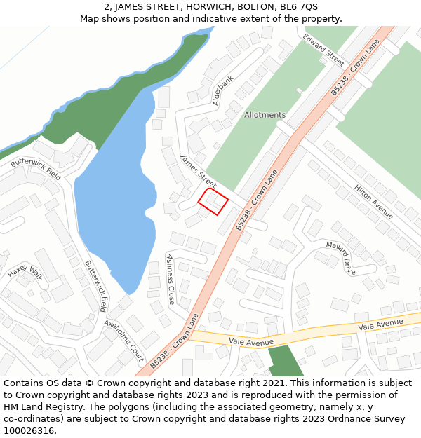 2, JAMES STREET, HORWICH, BOLTON, BL6 7QS: Location map and indicative extent of plot