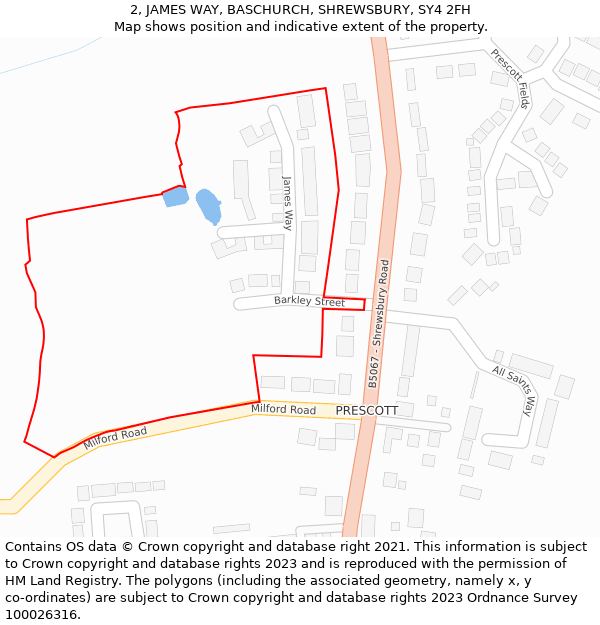 2, JAMES WAY, BASCHURCH, SHREWSBURY, SY4 2FH: Location map and indicative extent of plot