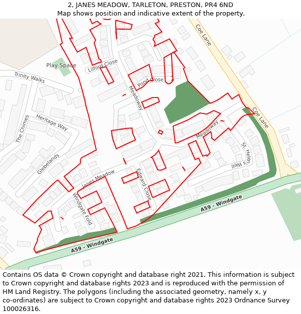 2, JANES MEADOW, TARLETON, PRESTON, PR4 6ND: Location map and indicative extent of plot