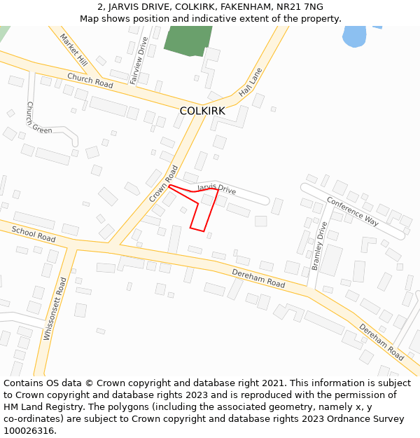 2, JARVIS DRIVE, COLKIRK, FAKENHAM, NR21 7NG: Location map and indicative extent of plot