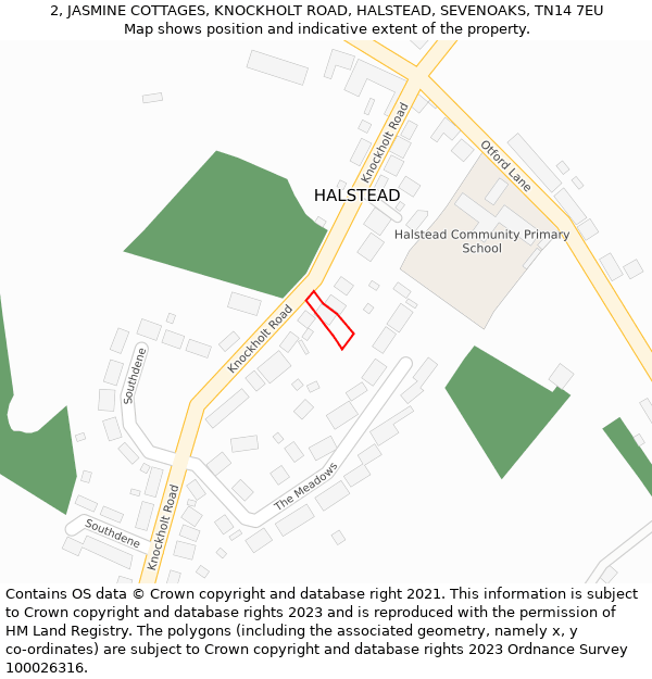 2, JASMINE COTTAGES, KNOCKHOLT ROAD, HALSTEAD, SEVENOAKS, TN14 7EU: Location map and indicative extent of plot