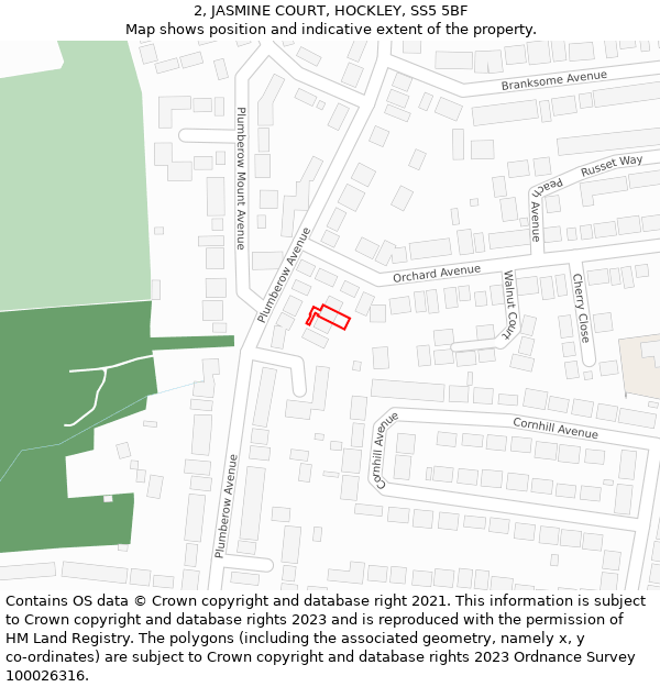 2, JASMINE COURT, HOCKLEY, SS5 5BF: Location map and indicative extent of plot