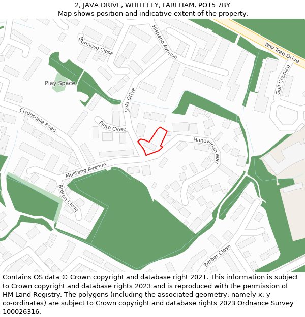 2, JAVA DRIVE, WHITELEY, FAREHAM, PO15 7BY: Location map and indicative extent of plot