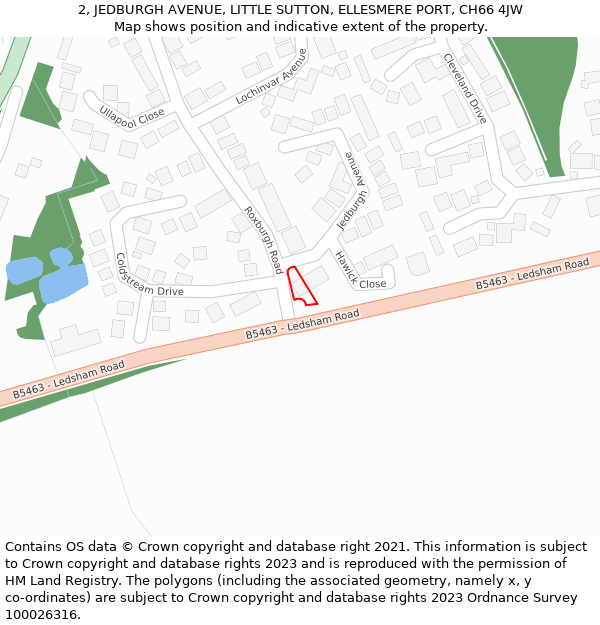 2, JEDBURGH AVENUE, LITTLE SUTTON, ELLESMERE PORT, CH66 4JW: Location map and indicative extent of plot