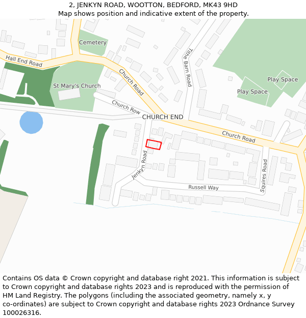 2, JENKYN ROAD, WOOTTON, BEDFORD, MK43 9HD: Location map and indicative extent of plot