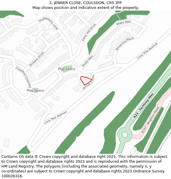 2, JENNER CLOSE, COULSDON, CR5 3FP: Location map and indicative extent of plot