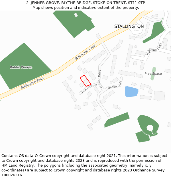 2, JENNER GROVE, BLYTHE BRIDGE, STOKE-ON-TRENT, ST11 9TP: Location map and indicative extent of plot